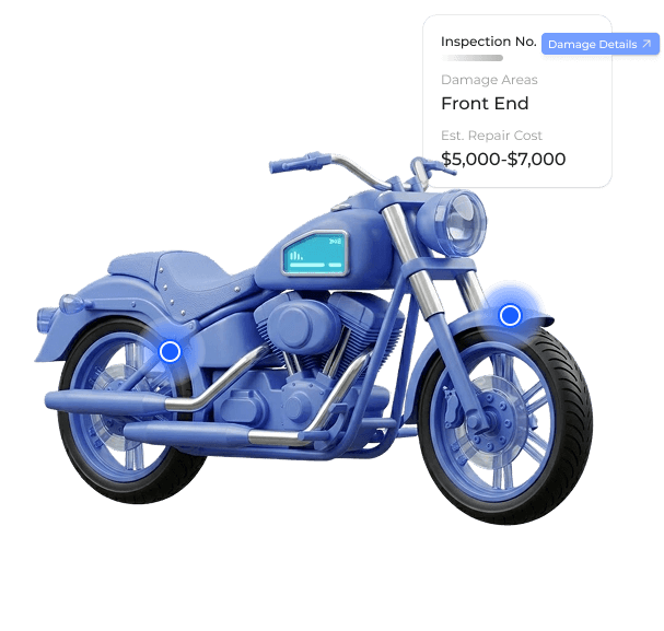 AI motorcycle inspection scanning a two-wheeler