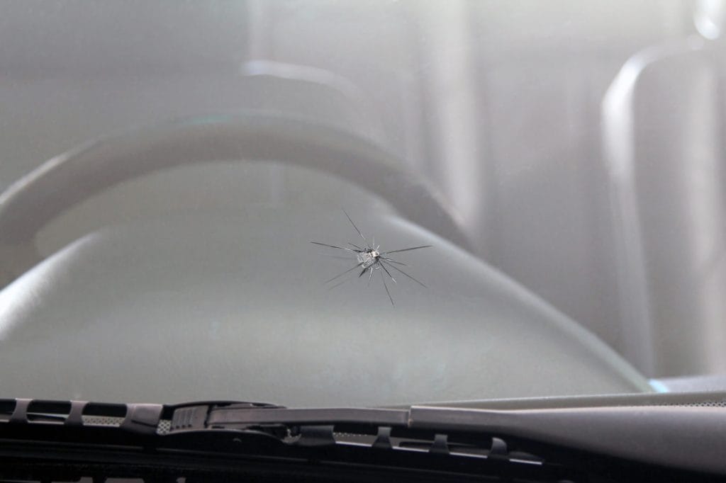 Glass chip damage on windshield