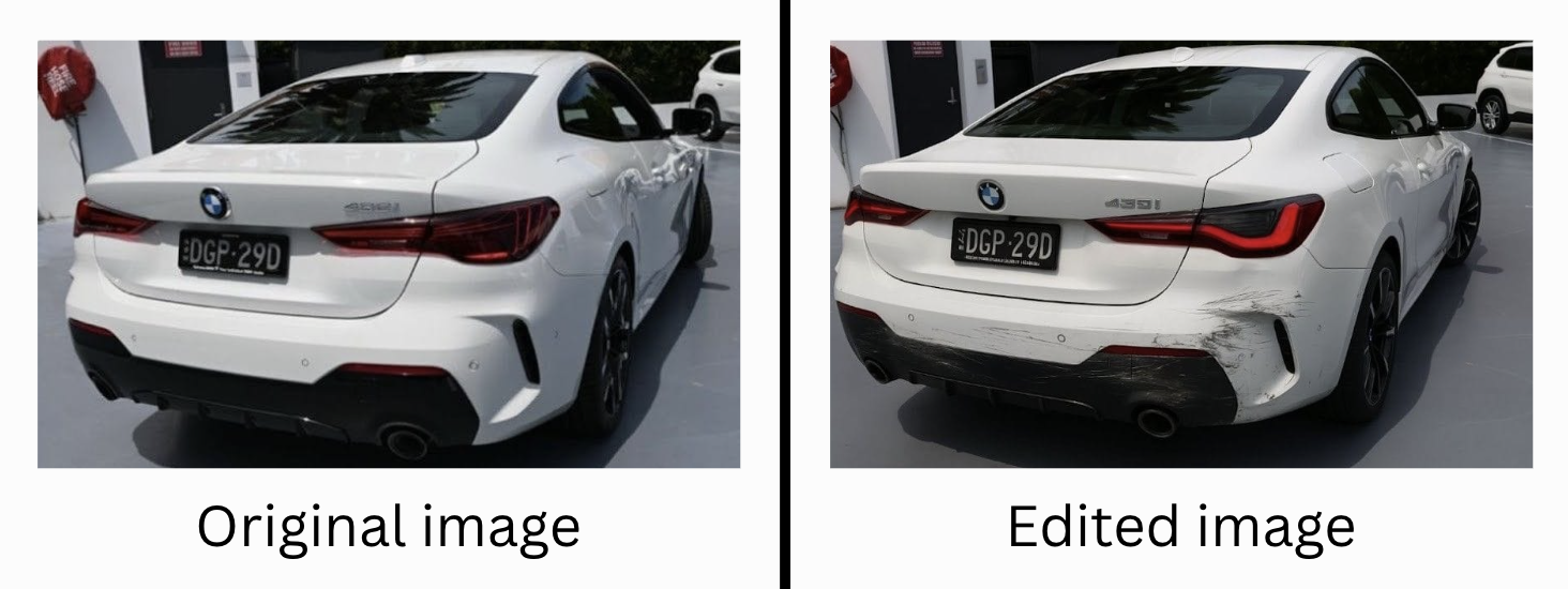 Manipulated images used for raising false insurance claims on vehicle damage
