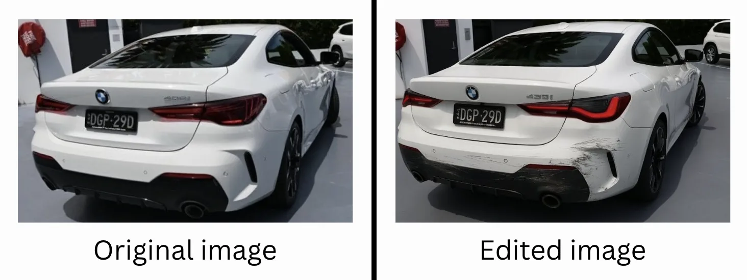 Manipulated images used for raising false insurance claims on vehicle damage